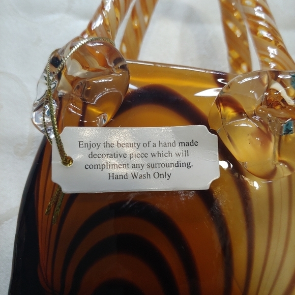 Blown Decorative Glass Tiger Striped Glass Hand Bag - Picture 2 of 10